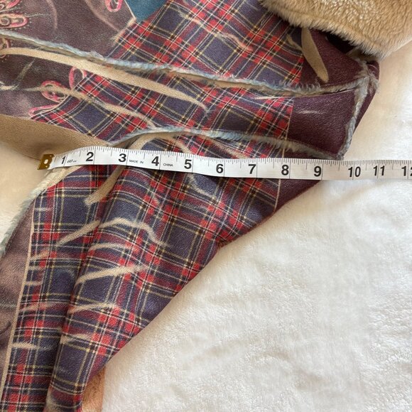 Patchwork Womens Jacket With Faux Shearling Collar & Button Closure Size Small - Picture 8 of 12